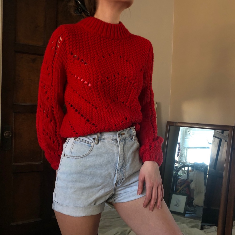 Hand M holiday red belle sleeve largeknit sweater